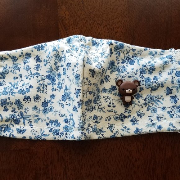 Face Mask KIDS Blue Floral Removable Teddy Bear - Picture 1 of 4